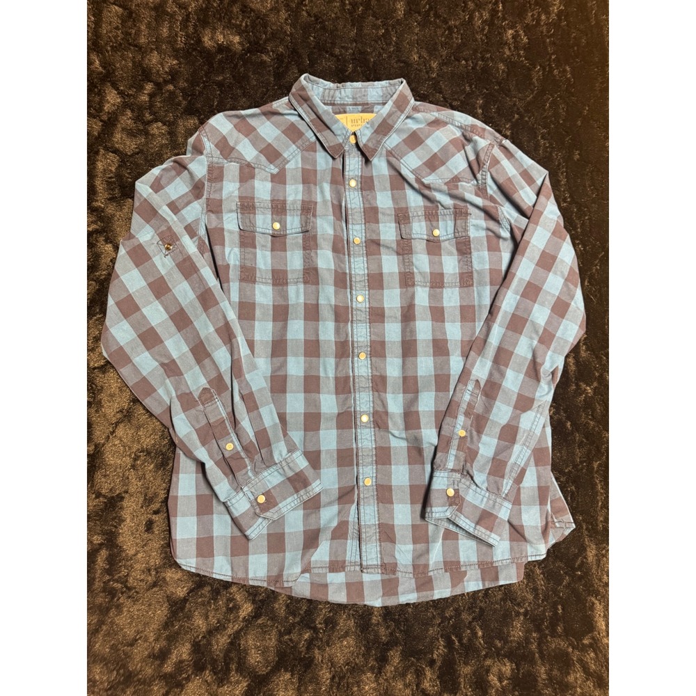 Urban Pipeline Button Down Mens XXL Blue Plaid Excellent Western Snap Flannel
